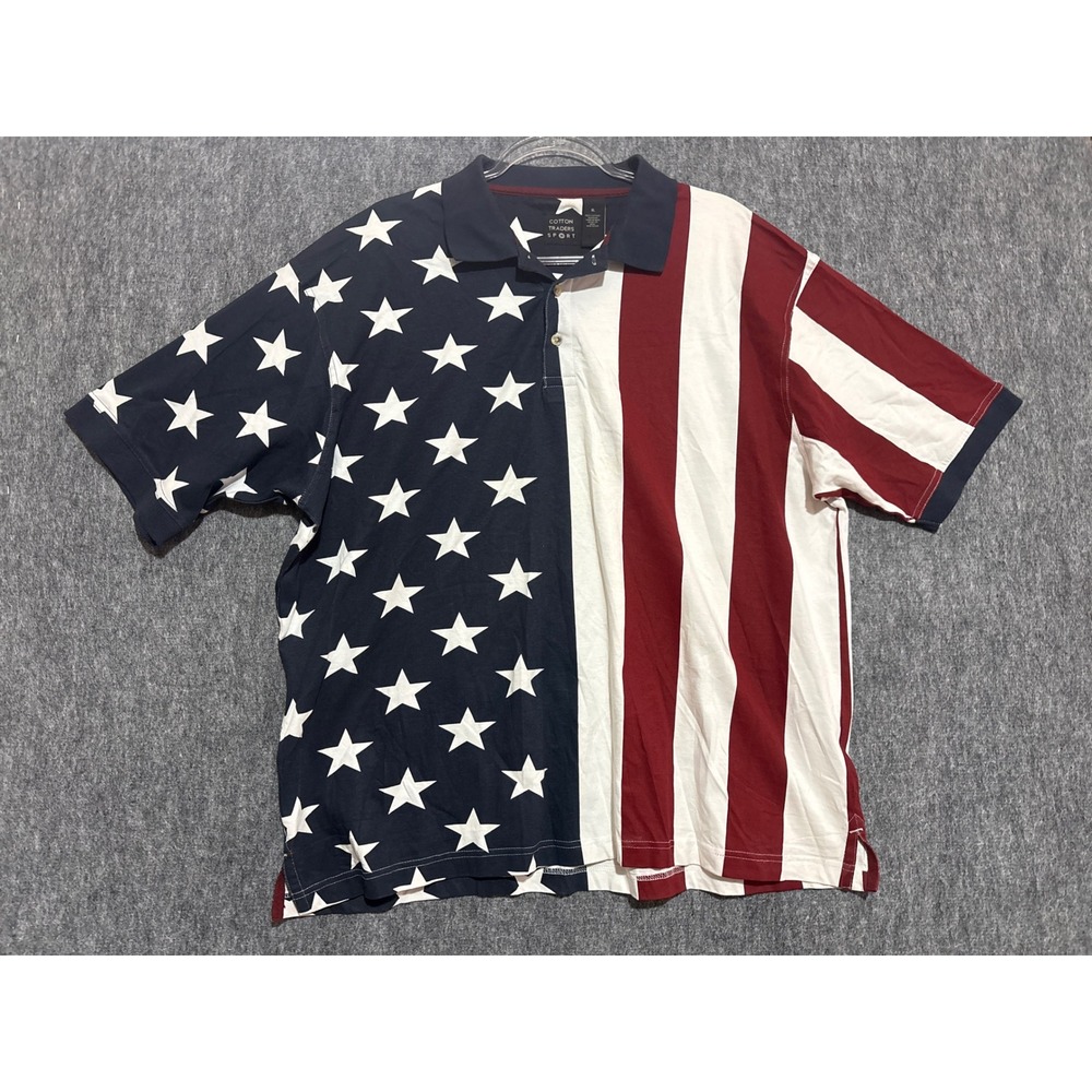 Cotton Traders Sport American Flag Polo Shirt XL Stars and Stripes Patriotic
